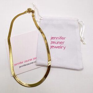 Jennifer Zeuner Gold Herringbone Necklace 18" NWT with Pouch Elegant Flat Chain